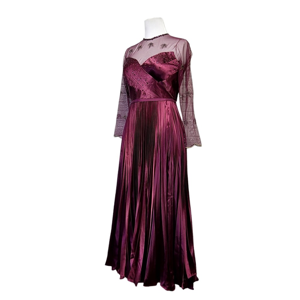 Ted Baker 4/L‎ Limited Edition Purple Pleated Formal Gown Beaded Long Sleeve - Picture 4 of 16